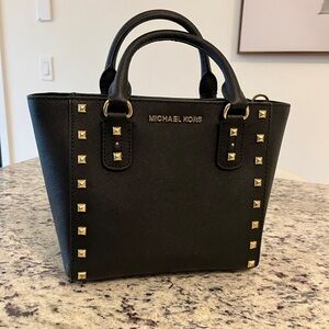 Michael Kors Sandrine stud with gold hardware crossbody